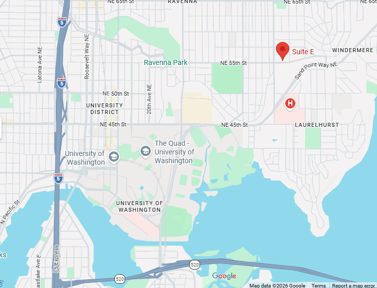Google map of the office located at 4026 NE 55th Street, Suite E, Seattle, WA 98105.